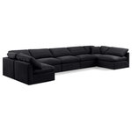 Meridian Furniture - Indulge Upholstered Modular U-Shaped Sectional, Black, 7-Piece: 5 Armless Chair, 2 Corner Chair, Down Stuffed Velvet - Experience ultimate comfort and style with our black velvet Indulge Sectional. The luxurious velvet will elevate the aesthetic of any room. This sofa provides ample space for you to relax while its modular build offers the option of unlimited configurations. Whether you're looking to add a stylish element to your living room or a comfortable seating option to your bedroom, this sofa is the perfect choice.