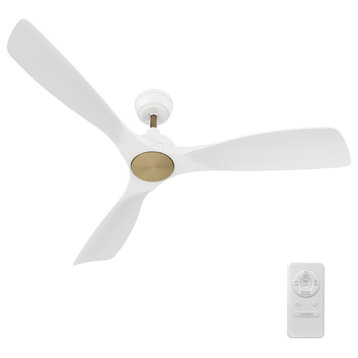 CARRO 52inch Modern Indoor Ceiling fan No Light With Remote Control, White/Gold