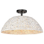 Golden Lighting - Golden Lighting Rue Semi Flush Mount, Matte Black - Wild by nature, Rue draws inspiration from ancestral basket-making traditions. The white-washed Painted Sweet Grass is braided in a herringbone pattern and then tightly woven into dome shades. The shape of the large shades directs light downward for excellent downlight. Modern style meets tradition within this collection's contemporary matte black finish and hand-woven shade. The look is perfect for coastal and natural interiors.