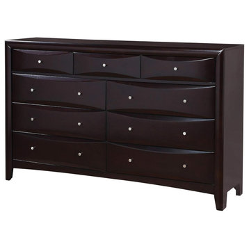 Transitional Dresser, 6 Lower Drawers & 3 Small Upper Drawers, Cappuccino