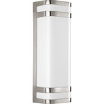 Progress Lighting - Progress Lighting Valera LED 2-Light Wall Lantern, Brushed Nickel - Clean lines are up front and center for these modern LED outdoor sconces. Valera features a die-cast aluminum frame and matte white, acrylic diffuser. Energy efficient LED source offers 3000K color temperature and 90+CRI output. Title 24 compliant. Two-light 9w LED wall lantern in a Brushed Nickel finish.