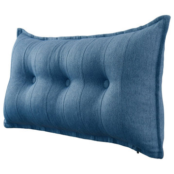 Button Tufted Body Positioning Pillow Headboard Alternative Linen Blend Blue, 39x20x3 Inches