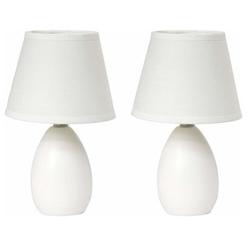 Simple Designs Mini Egg Oval Ceramic Table Lamps, 2-Pack Set, White