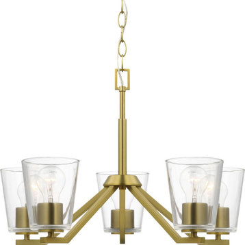 Vertex Collection Five-Light Brushed Gold Clear Glass Contemporary Chandelier