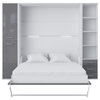 INVENTO Vertical Wall Bed With 2 Side Cabinets, White/Grey, With Mattress 63 X 78.7 Inch