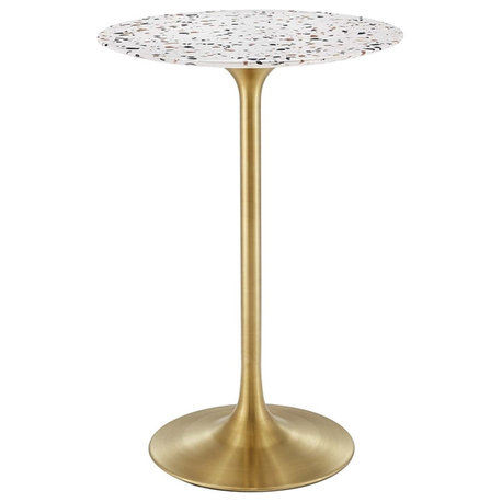 Modway Lippa 28" Round Modern Terrazzo/Metal Bar Table in Gold/White