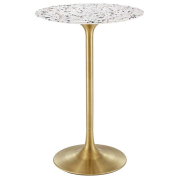 Modway Lippa 28" Round Modern Terrazzo/Metal Bar Table in Gold/White