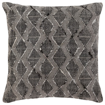 Peya Pillow, Black/Medium Gray, 20"x20", Polyester Insert