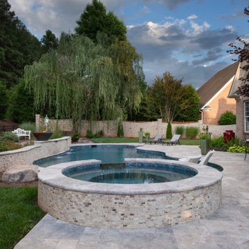 Residential Pool, Raised Spa and Raised Wall with Fire Bowels-Kernersville, NC