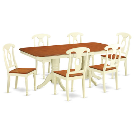 Nake7-Whi-W, 7-Piece Dining Set, Table With Leaf and 6 Dining Chairs