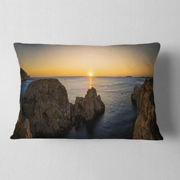 Ibiza Island Mediterranean Sunset Landscape Printed Throw Pillow, 12"x20"