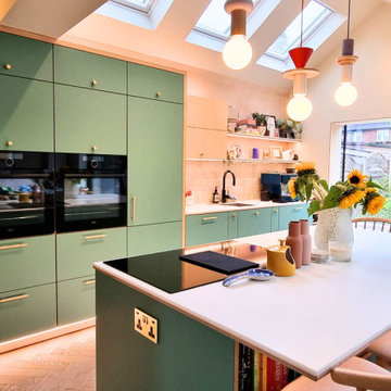 Green Fenix NTM plywood kitchen.