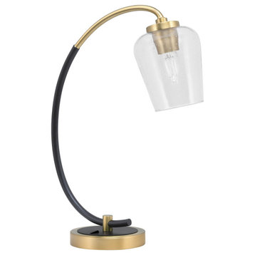 1-Light Desk Lamp, Matte Black/New Age Brass Finish, 5" Clear Bubble Glass