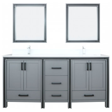 72" Gray Bathroom Vanity With Sink, White Marble