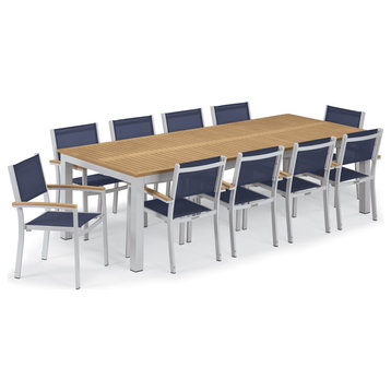 Travira 11-Piece 103"x42" Table and Sling Armchair Set, Natural Tekwood Arm Caps