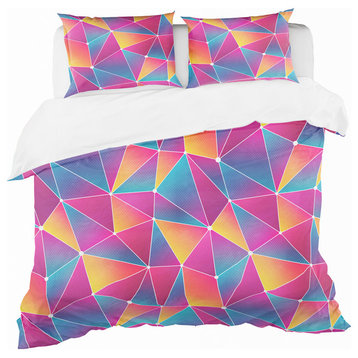 Bright Triangle With Grunge Effect Modern Duvet Cover, Queen