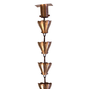 Star Flower Copper Cups Rain Chain with Installation Kit, 10 Foot