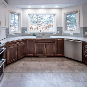 Two Tone Kitchen with Wood & Irish Creme Painted Cabinets w/ Quartz Countertop