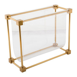 MAGAZINE RACK BRASS W/ LEATHER - Magazine Racks