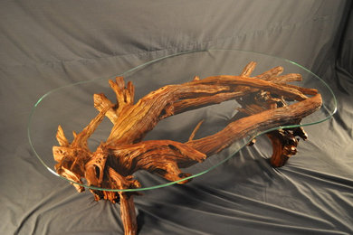 Lacquered driftwood & glass coffee table
