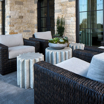 Outdoor Cocktail Tables with Woven Upholstered Club Chairs
