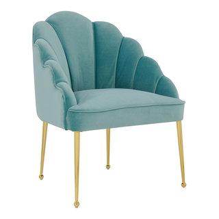 Magnolia Sea Blue Velvet Chair With Gold Base