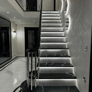 Luxury Marble Staircase with Silver-Plated Balustrade and LED Lighting — Maryleb