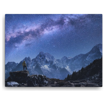 Stone Mountains and Milky Way Night Landscape Photo Canvas Wall Art Print, 18" X 24"
