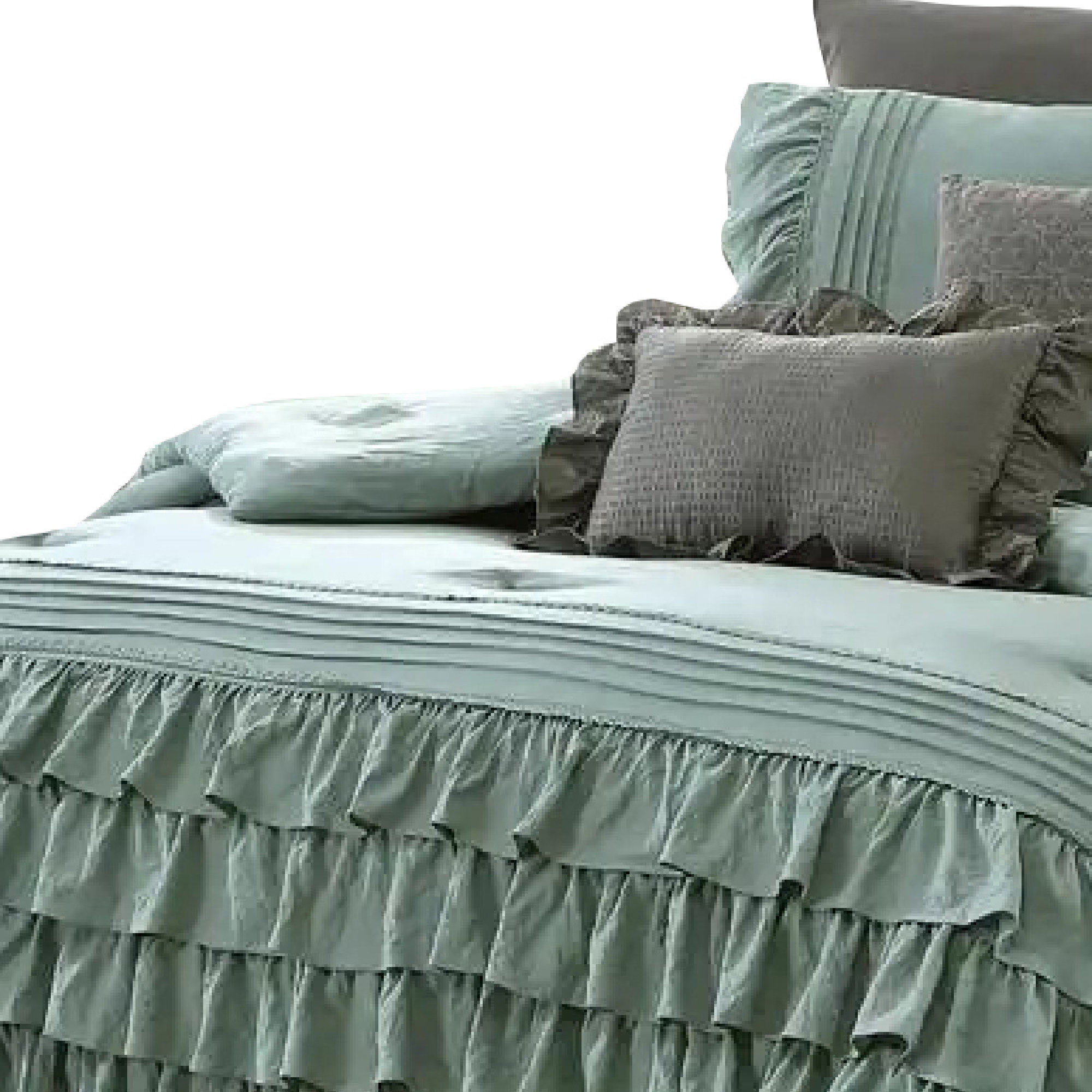 Benzara BM277111 Tyler 8 Piece Ruffled King Size Comforter Set, Green ...