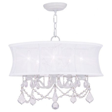 Traditional Glam Five Light Chandelier-White Finish - Chandelier