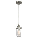 Innovations Lighting - 1-Light Dimmable LED Kingsbury 6" Pendant, Brushed Satin Nickel, Glass: Clear - The Austere makes quite an impact. Its industrial vintage look transports you back in time while still offering a crisp contemporary feel. This sultry collection has a 180 degree adjustable swivel that allows for more depth of lighting when needed.