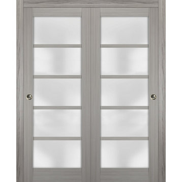 Closet Frosted Glass Bypass Doors 56 x 80, Quadro 4002 Grey Ash