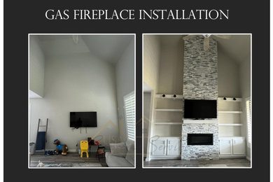 Gas Fireplace Installation with Grey Stone Finish