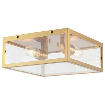Grayson 12" Metal and Glass LED Flush Mount, Brass Gold