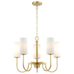 Maxim Lighting International - Town and Country 5-Light Chandelier, Satin Brass - Whether in town or countryside, this collection of chandeliers simplifies the classic curved frame with a modern approach. Finished in your choice of Satin Brass or Matte Black, the sharply curved arms extend higher than classic proportions and support ribbed cylinders of opal white glass shades. These Satin White glasses upgrade pleated shades by form of their ribbed details. This material change adds durability for cleaning and maintenance.
