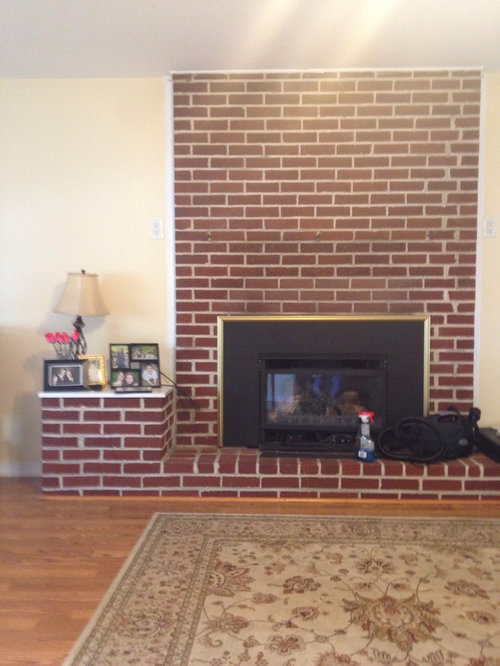 Update Red Brick Fireplace What Would You Do To Update This Fireplace Quick And Whitewash Paint Or Just New Mantle The Br Trim Wall Rug Will Be