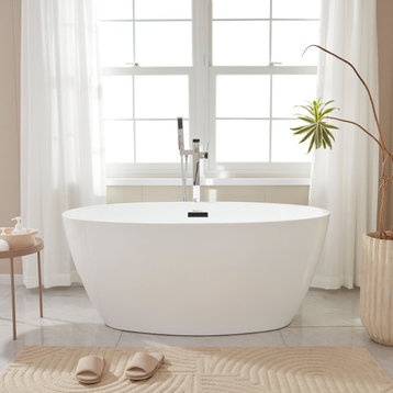 Vanity Art 55"x32" Acrylic Freestanding Soaking Bathtub, White/Matte Black