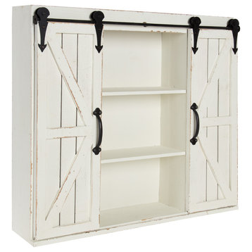 Cates Decorative Wood Storage Cabinet with Sliding Barn Doors, White 2 Doors