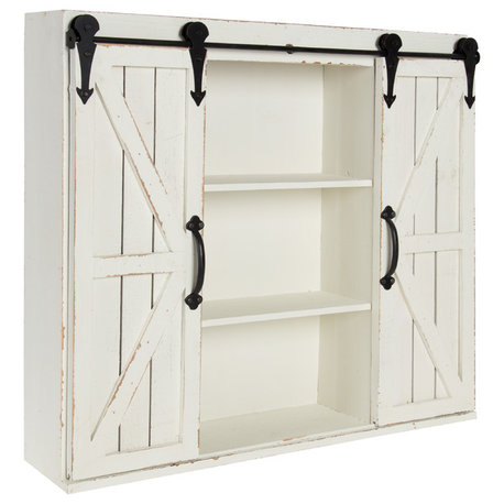 Cates Decorative Wood Storage Cabinet with Sliding Barn Doors, White 2 Doors