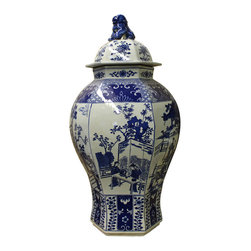Chinese Blue White Hexagon Porcelain Temple General Jar cs2401 - Decorative Jars And Urns