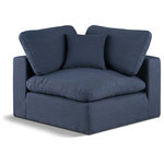 Meridian Furniture - Comfy Beige Linen Textured Fabric Modular Chair, Navy, Linen Textured Fabric, Corner Chair - Give your space a whole new look with this navy Comfy linen textured fabric corner chair. This handsome chair fits nicely with other items in the Comfy collection and is a versatile seating option designed for adaptability, comfort and style. Wrapped in rich navy durable linen textured fabric upholstery, this chair offers a plush embrace of overstuffed down feather cushions, carefully crafted to deliver the highest level of comfort. The perfect seat for creating an oasis for relaxation, this chair has thick foam surrounding its frame for added support and coziness.