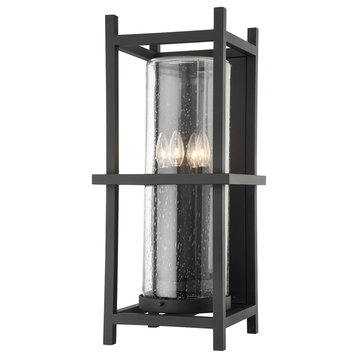 Carlo 4 Light Exterior Wall Sconce Large, Textured Black Frame, Seeded Glass