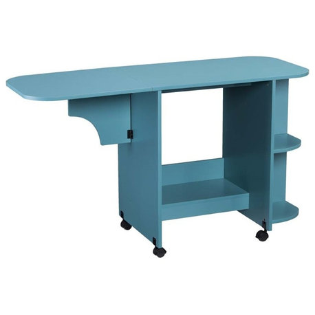 SEI Furniture Mobile Sewing and Craft Table in Turquoise