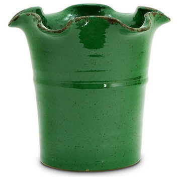 SCAVO GIARDINI-GARDEN Large Planter Vase With fluted rim DARK GREEN