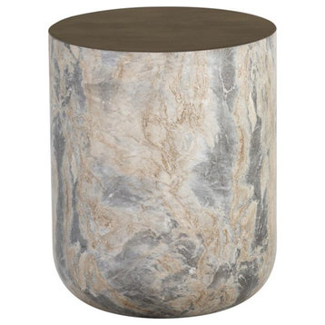 Home Square Diaz 16" Drum Modern Concrete End Table in Antique Brass - Set of 2