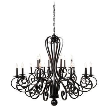 Modern Metal Chandelier Pendant Light With Scrolled Arms, 48"x43"