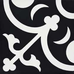 Moroccan Mosaic and Tile House - Nador Handmade Cement Tile, Black/White, Sample - Tile