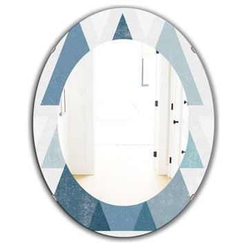 Designart Minimal Triangles Iv Blue Frameless Oval Or Round Wall Mirror, 24x36