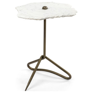 Pinera White Marble Top w/Gold Iron Base Round Accent Table