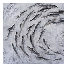 "School of Fish" Hand Painted Canvas Art, 80"x40"